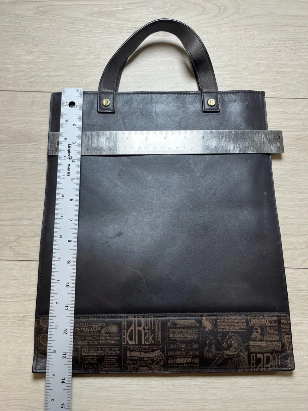 Aaron Barak Men's Dark Brown Leather Tote Bag with Patterned Base